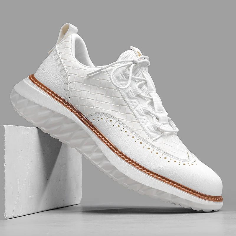 Lace-Up Mesh Leather Sneakers for Men