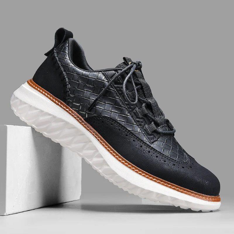 Lace-Up Mesh Leather Sneakers for Men