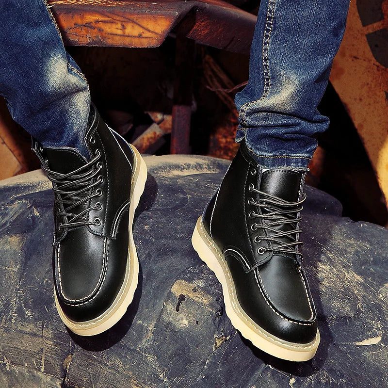 Lace-Up Moc Toe Work Boots for Men
