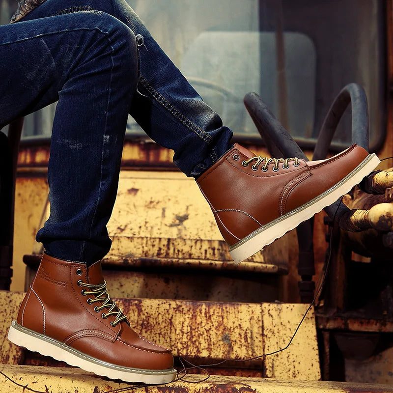 Lace-Up Moc Toe Work Boots for Men