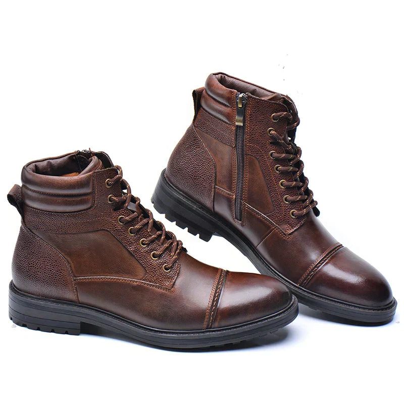 Lace-Up Side Zip Work Boots for Men