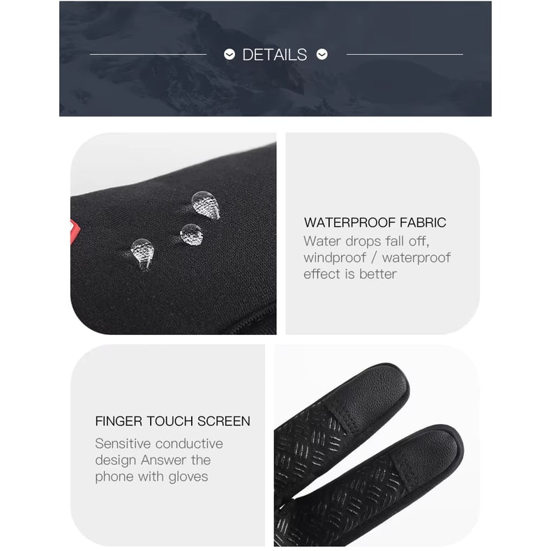 Ladies Winter Gloves Waterproof Touchscreen with Zippered Wrist and Non-Slip Palm