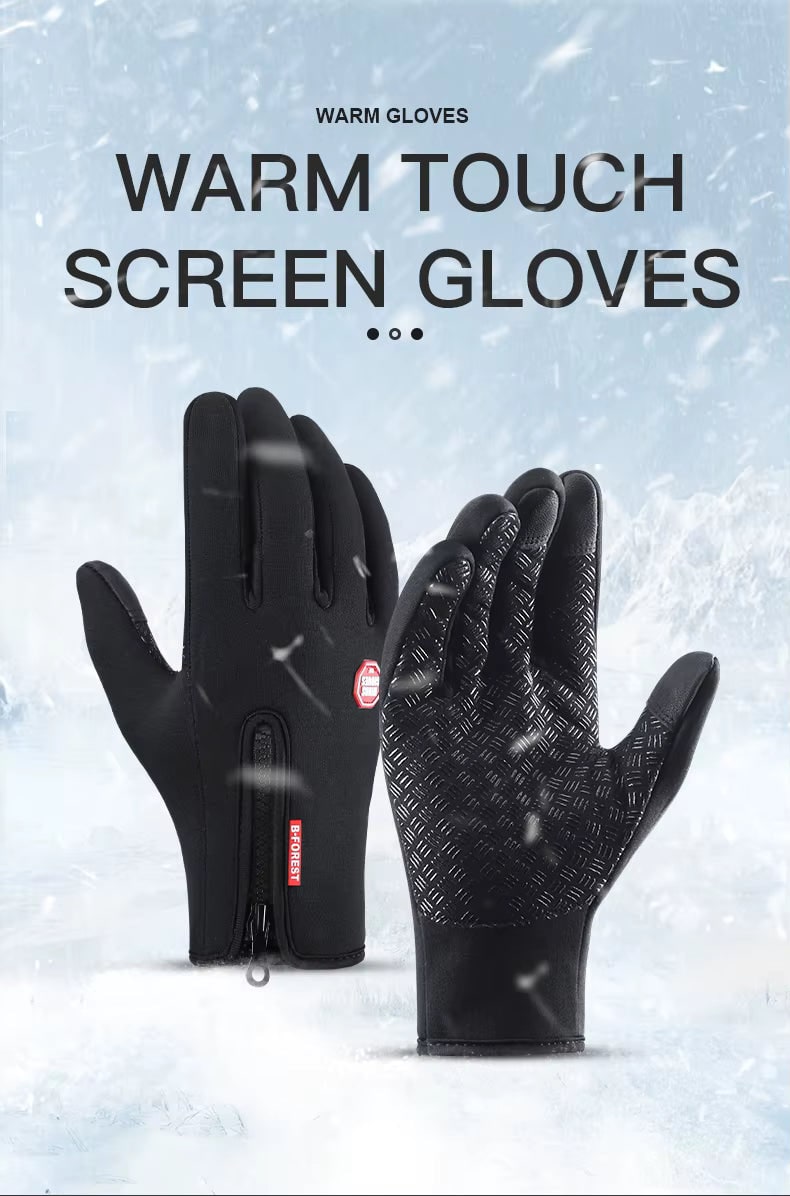 Ladies Winter Gloves Waterproof Touchscreen with Zippered Wrist and Non-Slip Palm