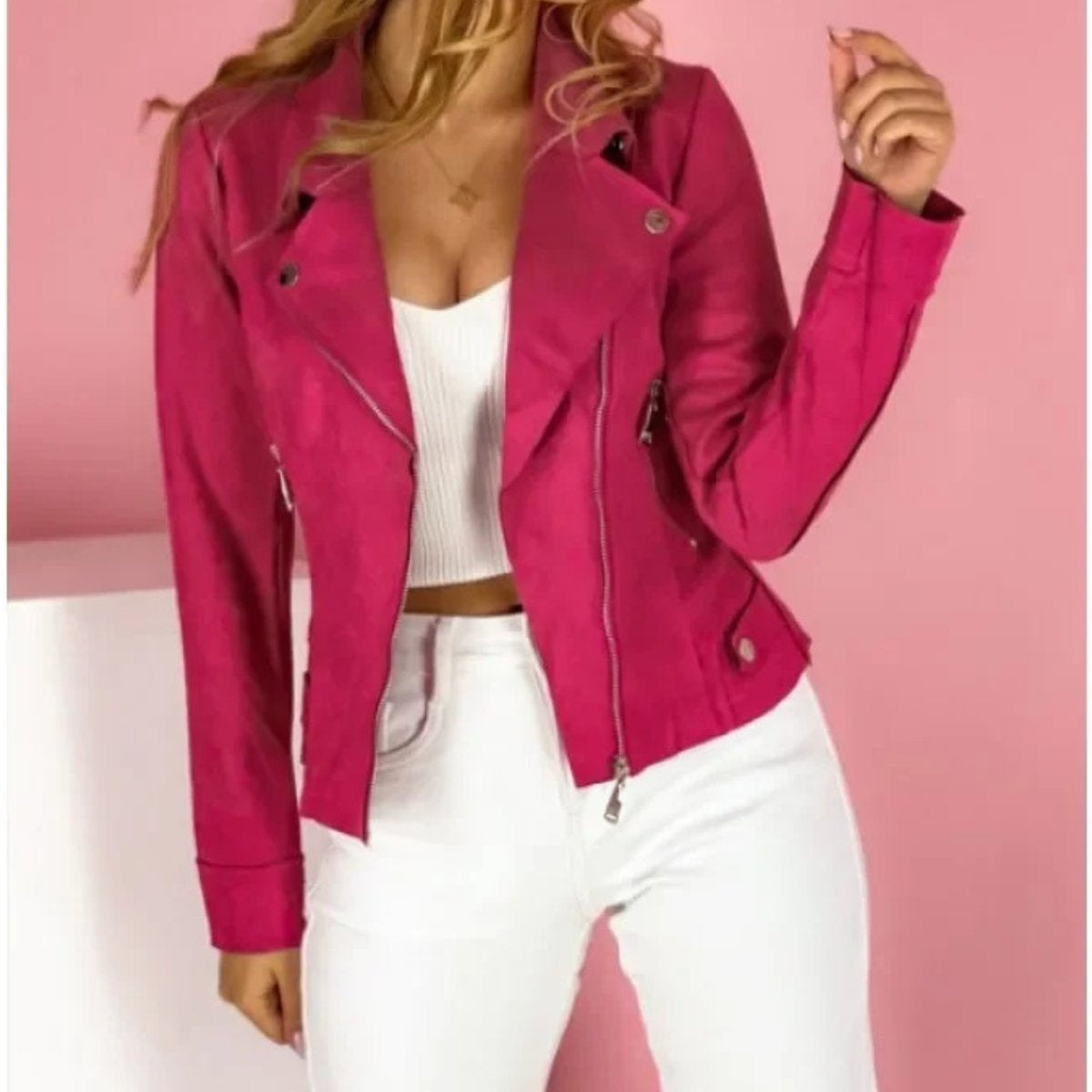 Emma | Women's Faux Leather Jacket Moto Lapel Collar Zip Up