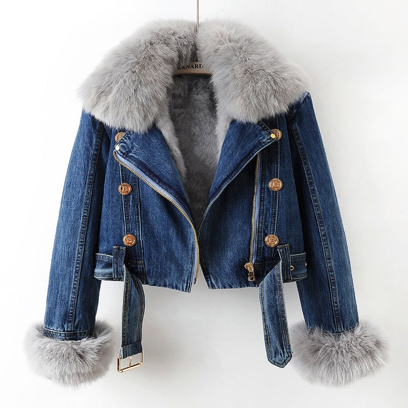 Maya | Women's Winter Denim Jacket Faux Fur Lined Fuzzy Collar