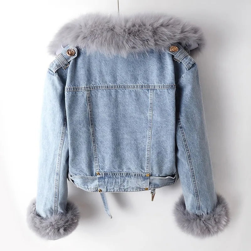 Maya | Women's Winter Denim Jacket Faux Fur Lined Fuzzy Collar