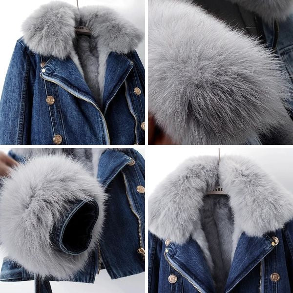Maya | Women's Winter Denim Jacket Faux Fur Lined Fuzzy Collar