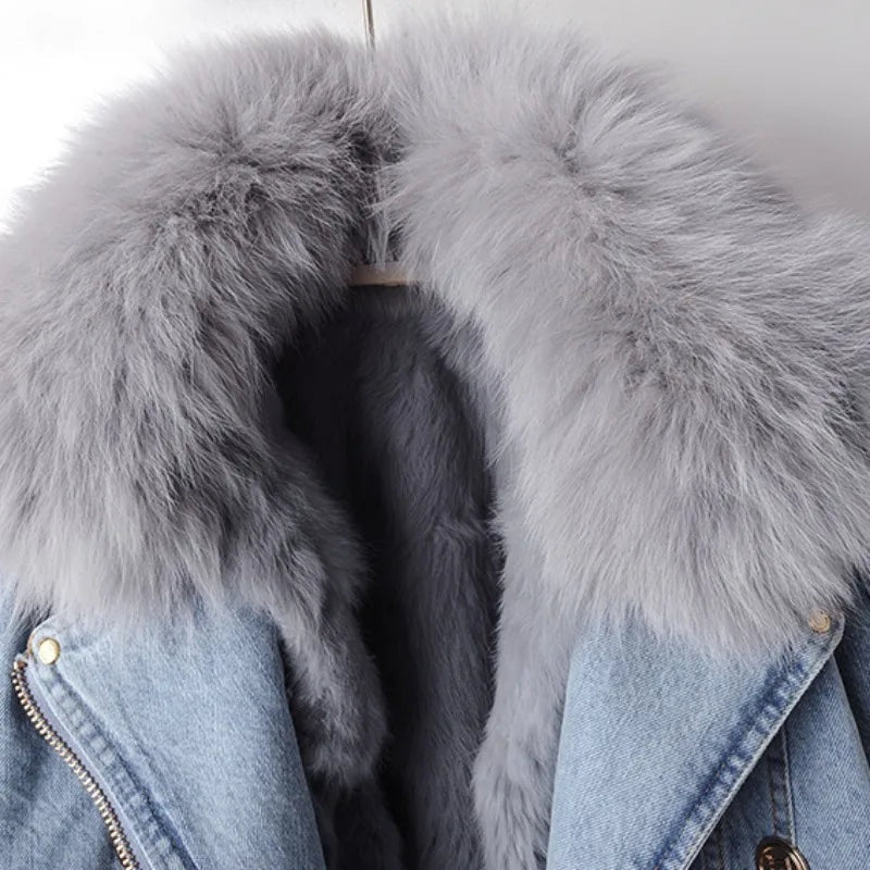 Maya | Women's Winter Denim Jacket Faux Fur Lined Fuzzy Collar
