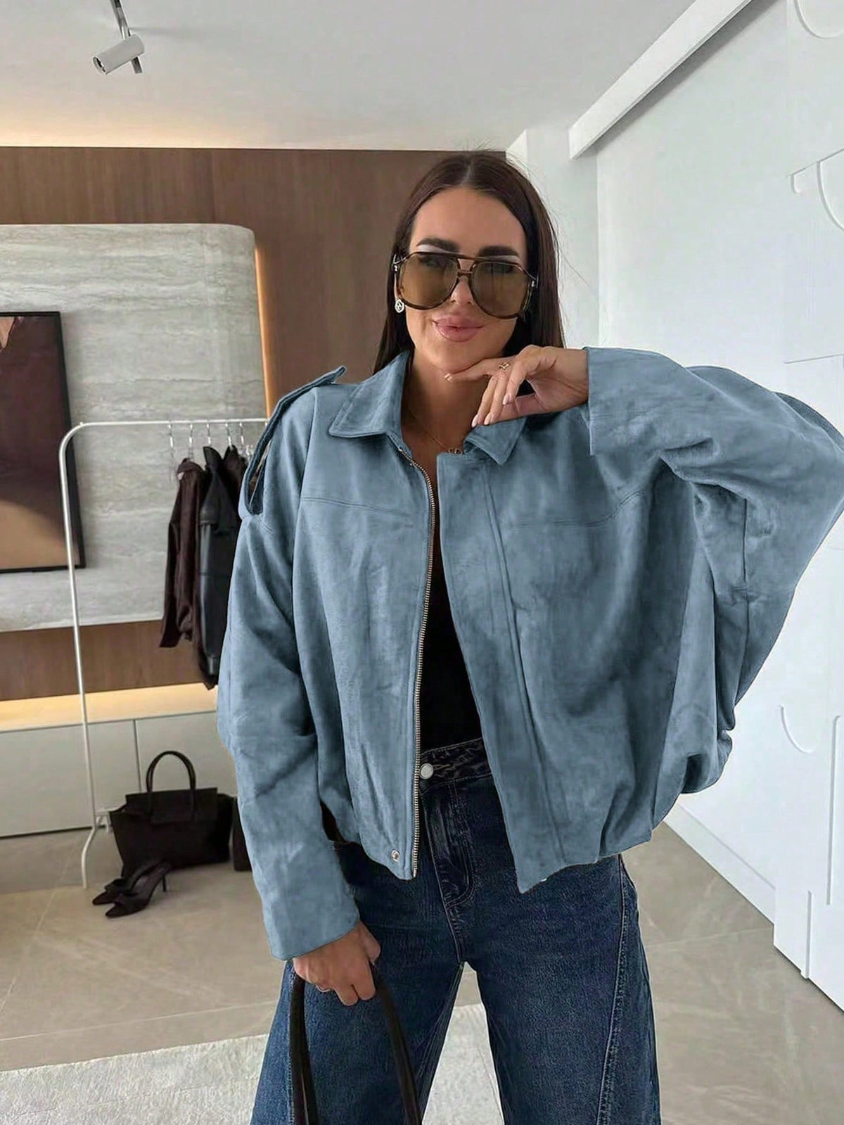 Quinn | Women's Oversized Suede Jacket Zip Up