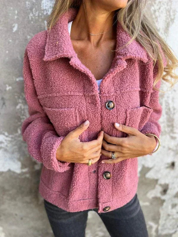 Quinn | Women's Sherpa Jacket Button Up Lapel Teddy Coat