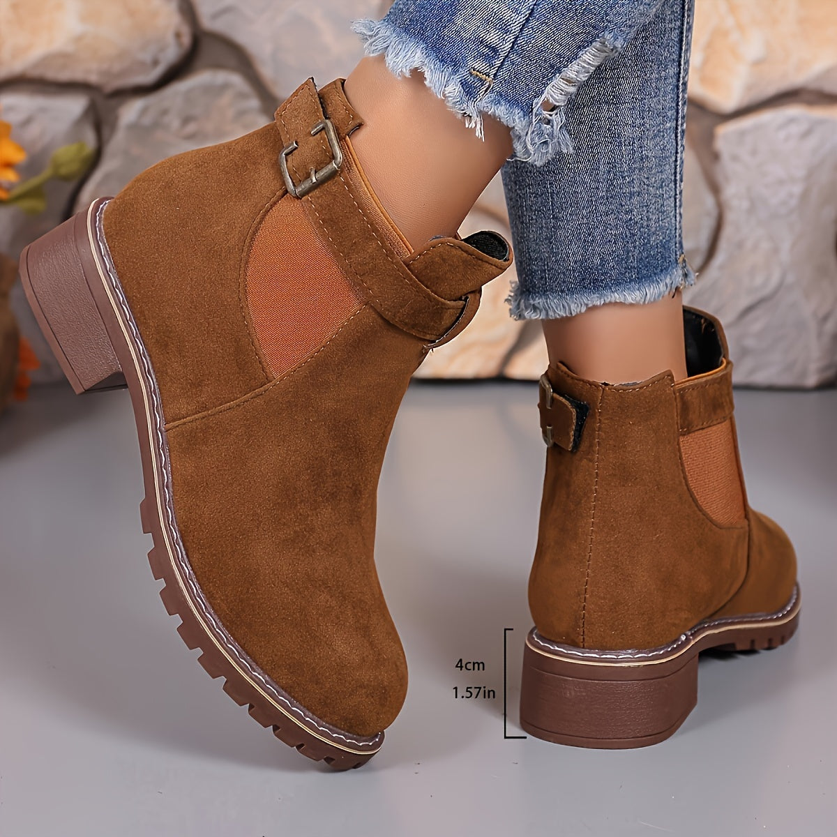 Naomi | Women's Suede Chelsea Boots Buckle Strap Ankle Booties