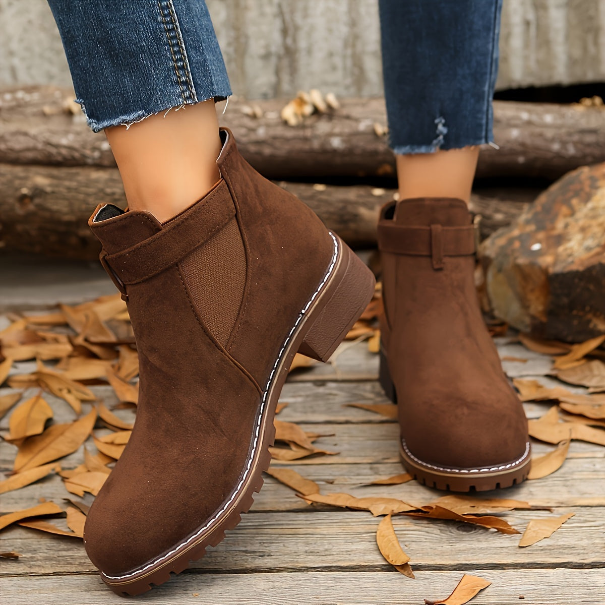 Naomi | Women's Suede Chelsea Boots Buckle Strap Ankle Booties