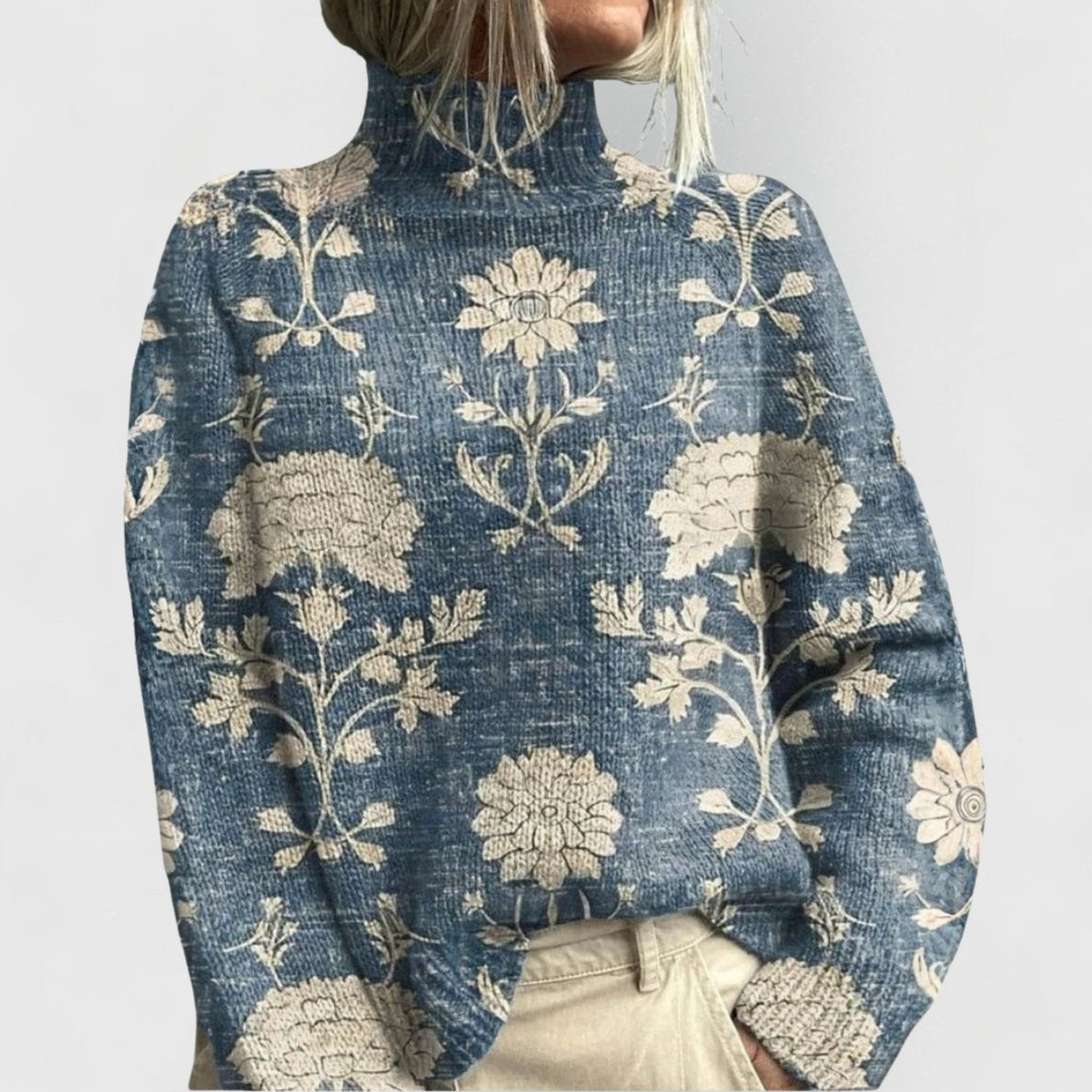 Grace | Women's Oversized Floral Turtleneck Sweater Knit