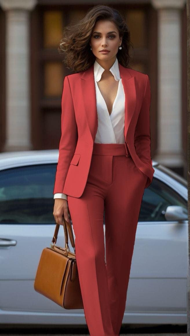 Jessica | Women's 2 Piece Pantsuit Fitted Blazer Straight Leg Pants