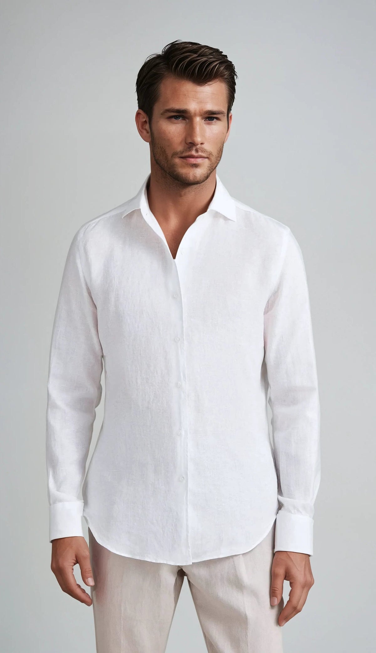 Lapel Collar Linen Long Sleeve Shirt for Men