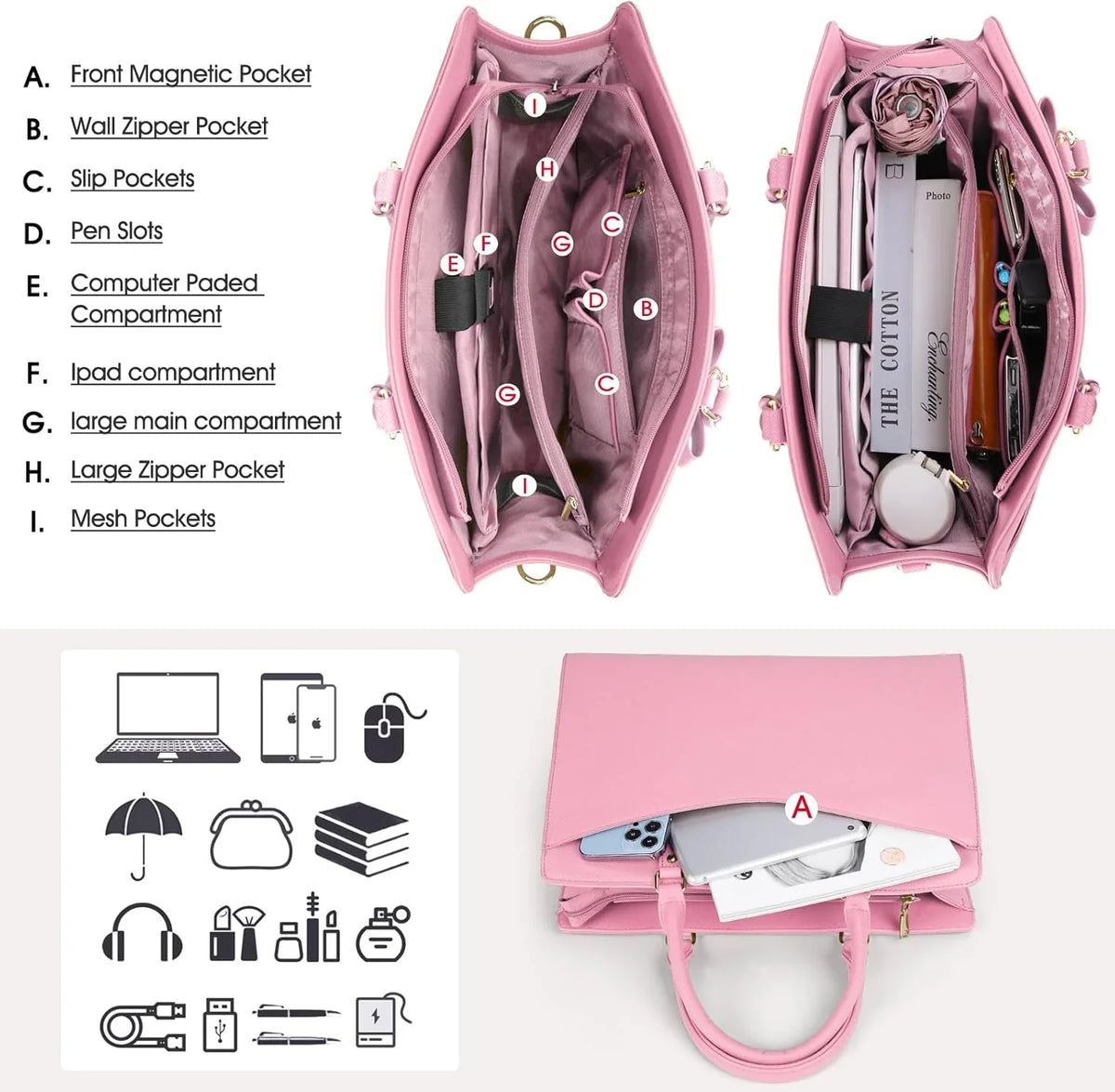 Laptop Tote | Waterproof PU Leather & Padded 15.6-Inch Compartment