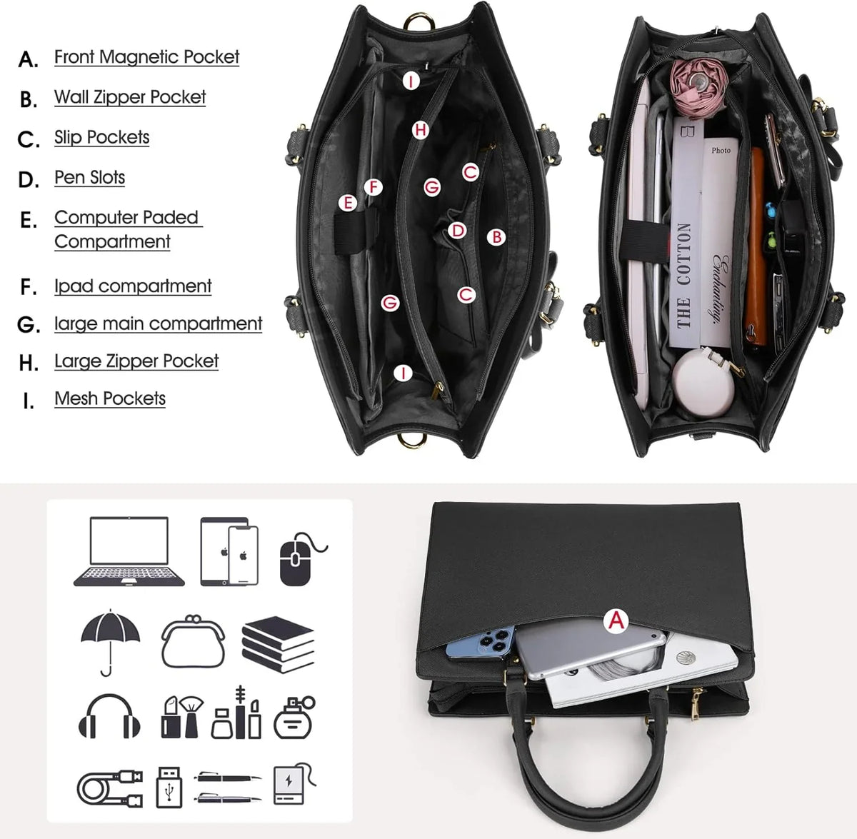 Laptop Tote | Waterproof PU Leather & Padded 15.6-Inch Compartment