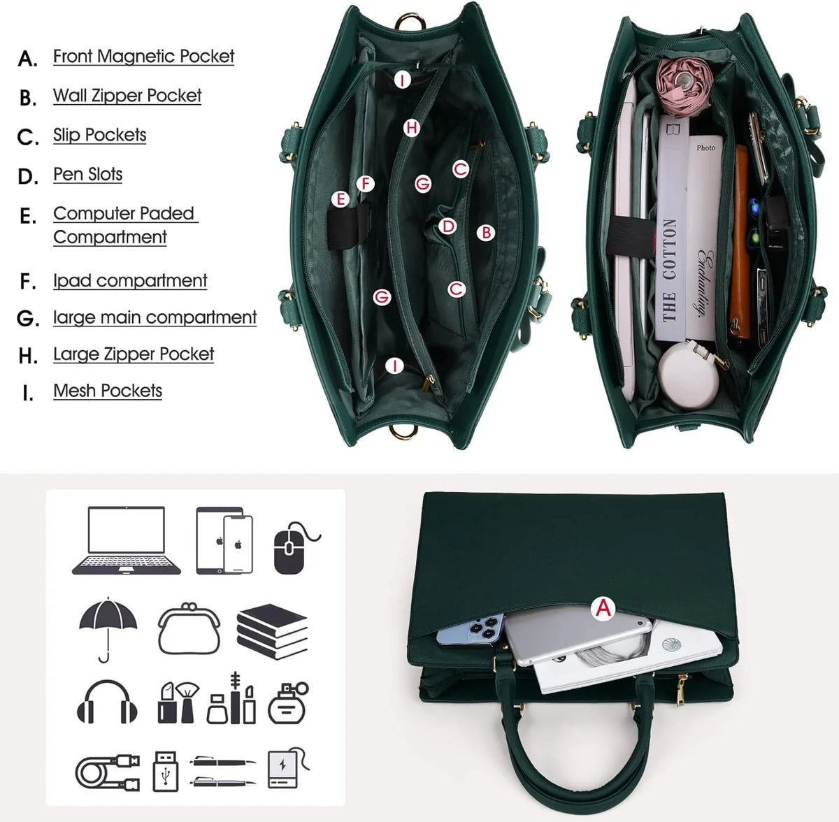 Laptop Tote | Waterproof PU Leather & Padded 15.6-Inch Compartment