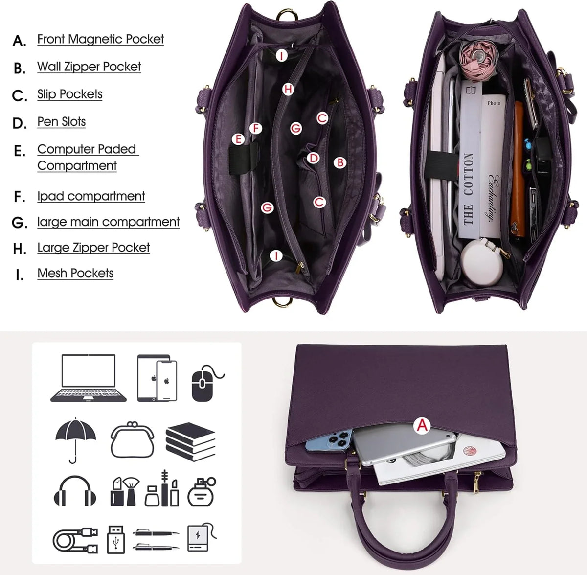 Laptop Tote | Waterproof PU Leather & Padded 15.6-Inch Compartment