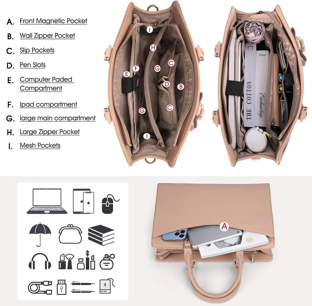 Laptop Tote | Waterproof PU Leather & Padded 15.6-Inch Compartment
