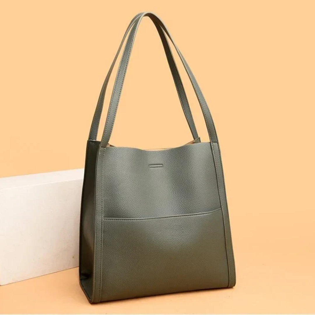Women's Leather Shoulder Bag with Front Pocket