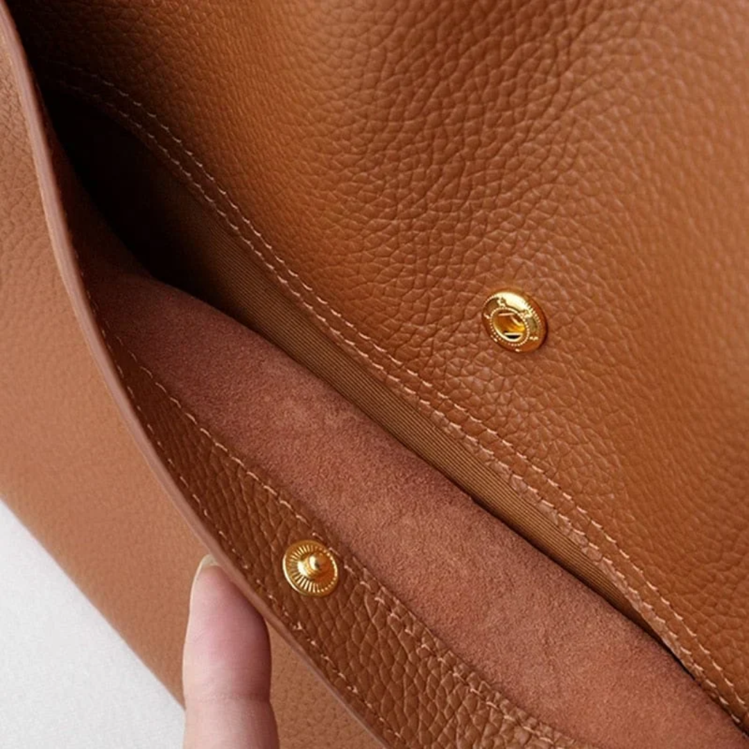 Women's Leather Shoulder Bag with Front Pocket
