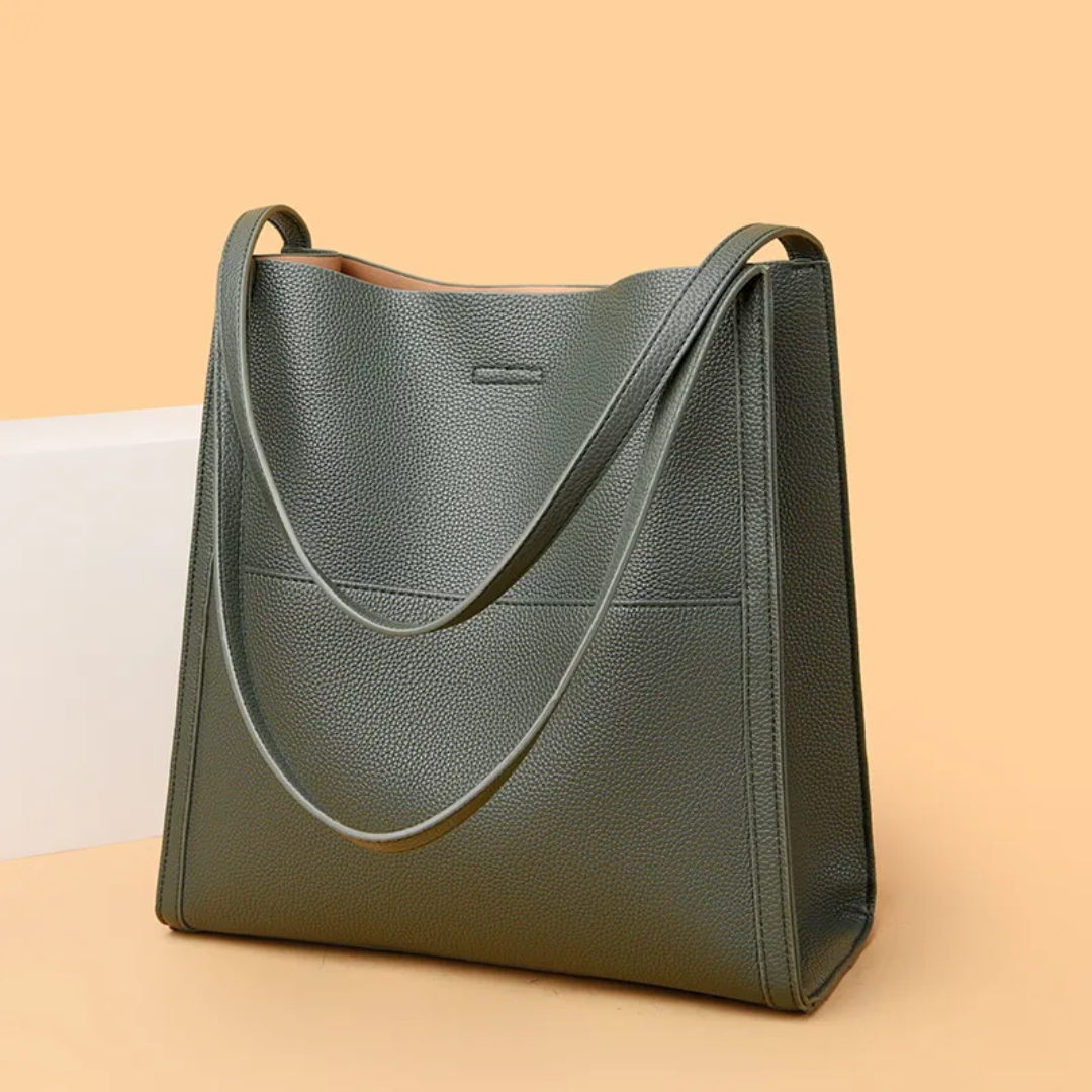 Women's Leather Shoulder Bag with Front Pocket