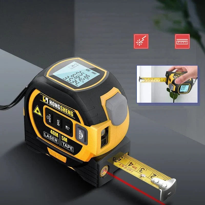 Laser Tape Measure | 3-in-1 Distance & Cross-Line | 5m Tape