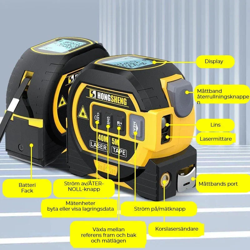 Laser Tape Measure | 3-in-1 Distance & Cross-Line | 5m Tape