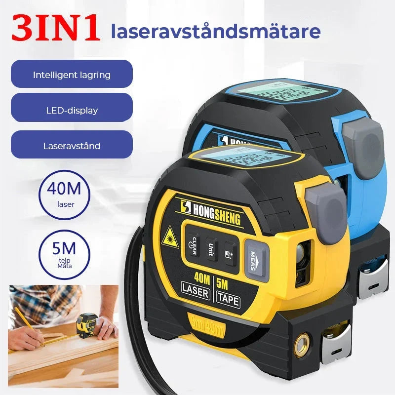 Laser Tape Measure | 3-in-1 Distance & Cross-Line | 5m Tape