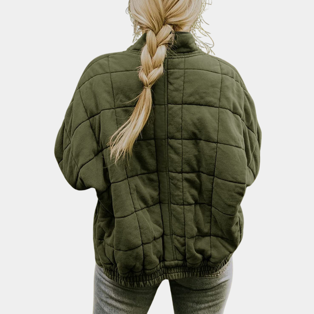Vanessa | Women's Quilted Bomber Jacket Band Collar Zip Up