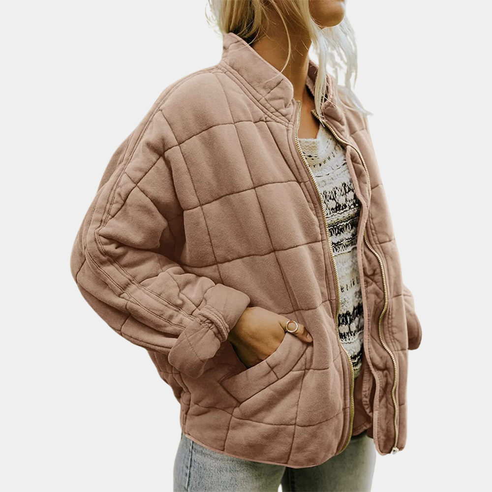 Vanessa | Women's Quilted Bomber Jacket Band Collar Zip Up