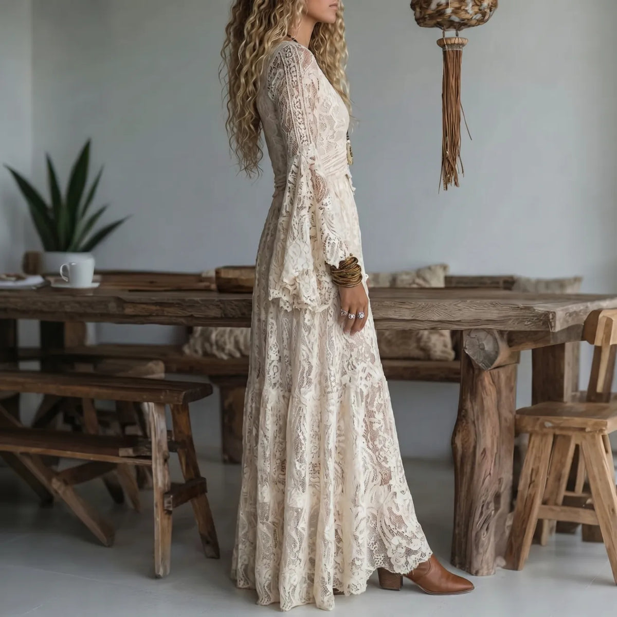 Noelene Lace V-Neck Maxi Dress