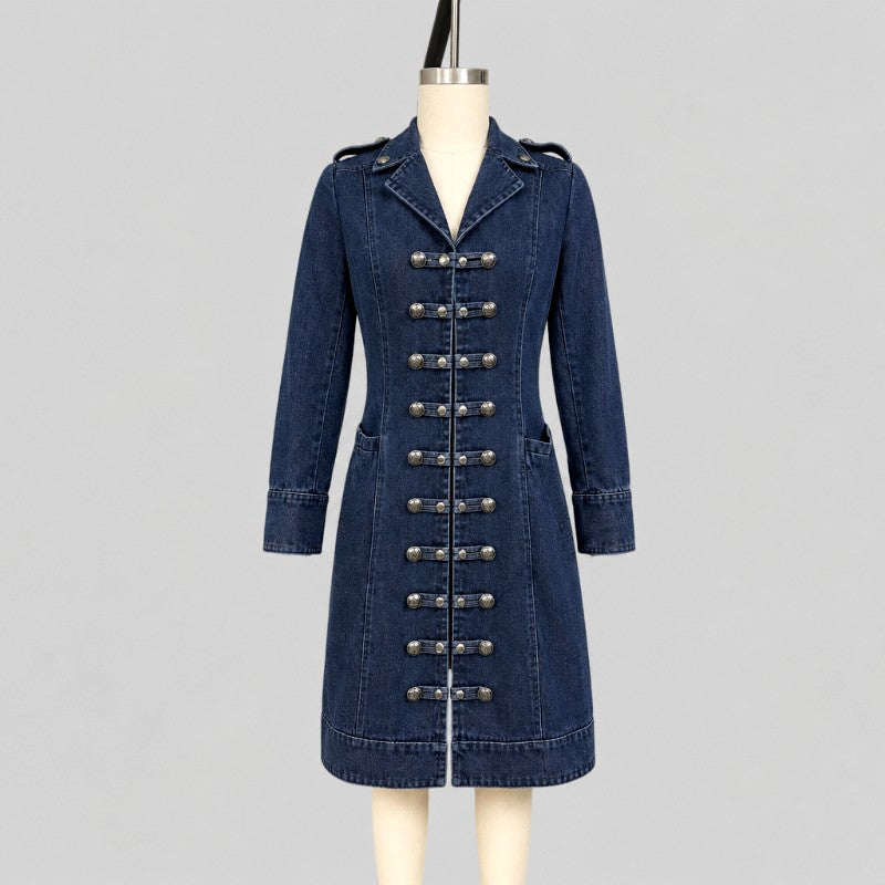 Lauren - Women's Denim Military Style Coat
