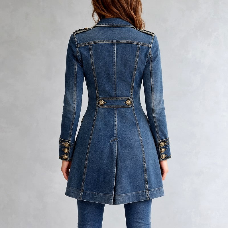 Lauren - Women's Denim Military Style Coat