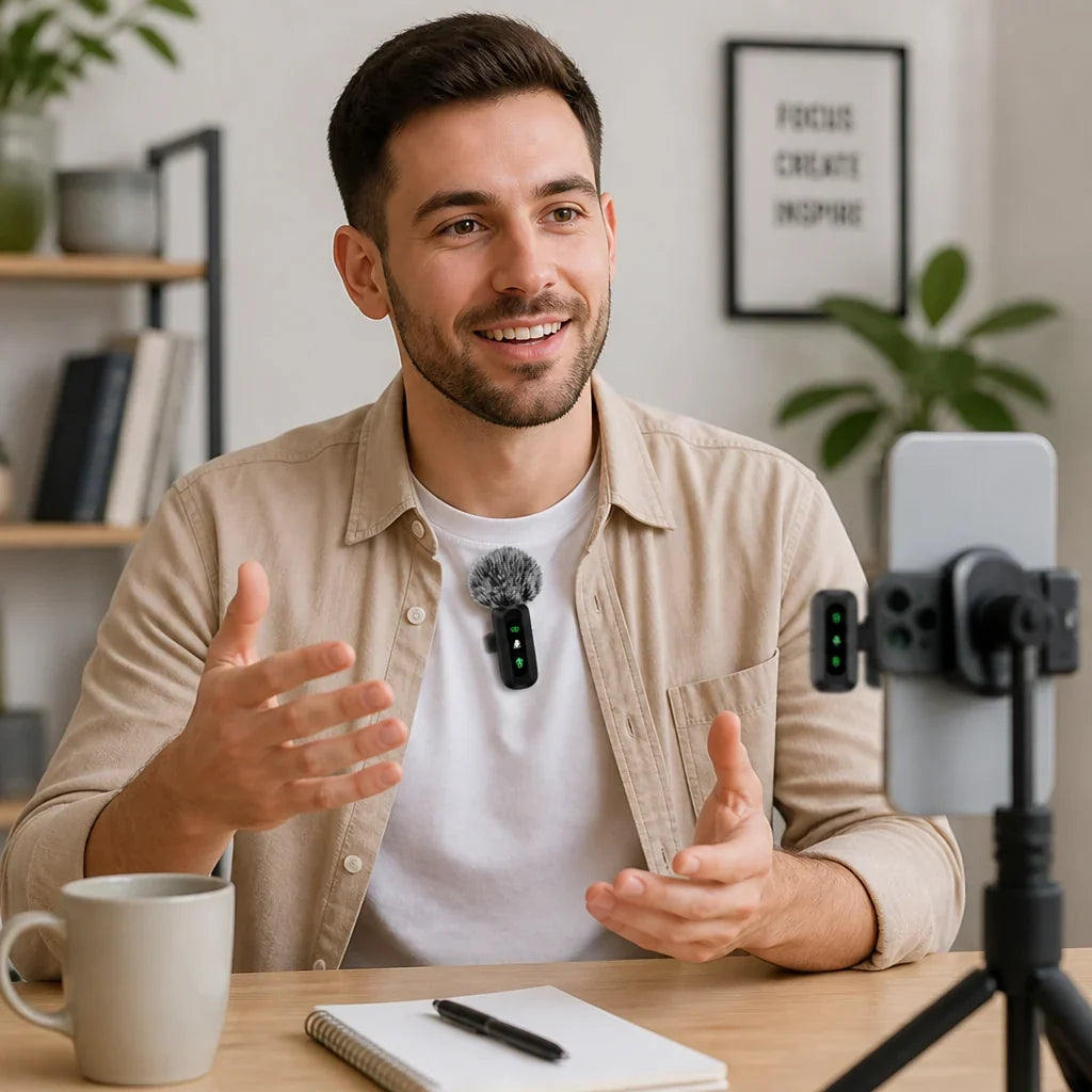 Lavalier Microphone | Compact Wireless USB-C Clip-On | Windscreen & Charger Included