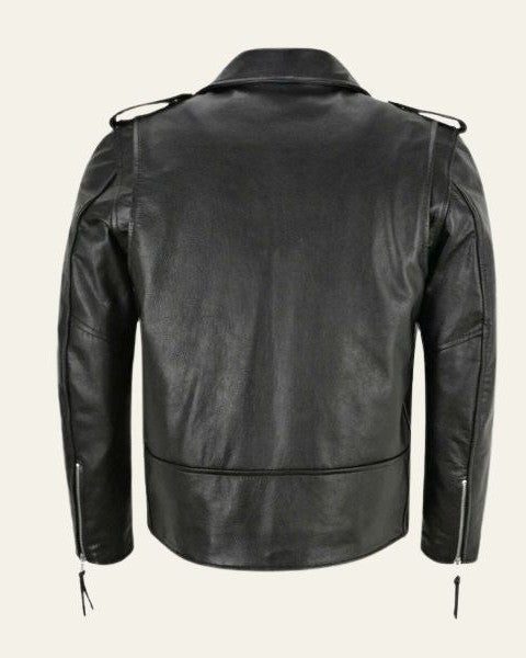 Leather Biker Jacket with Belt for Men