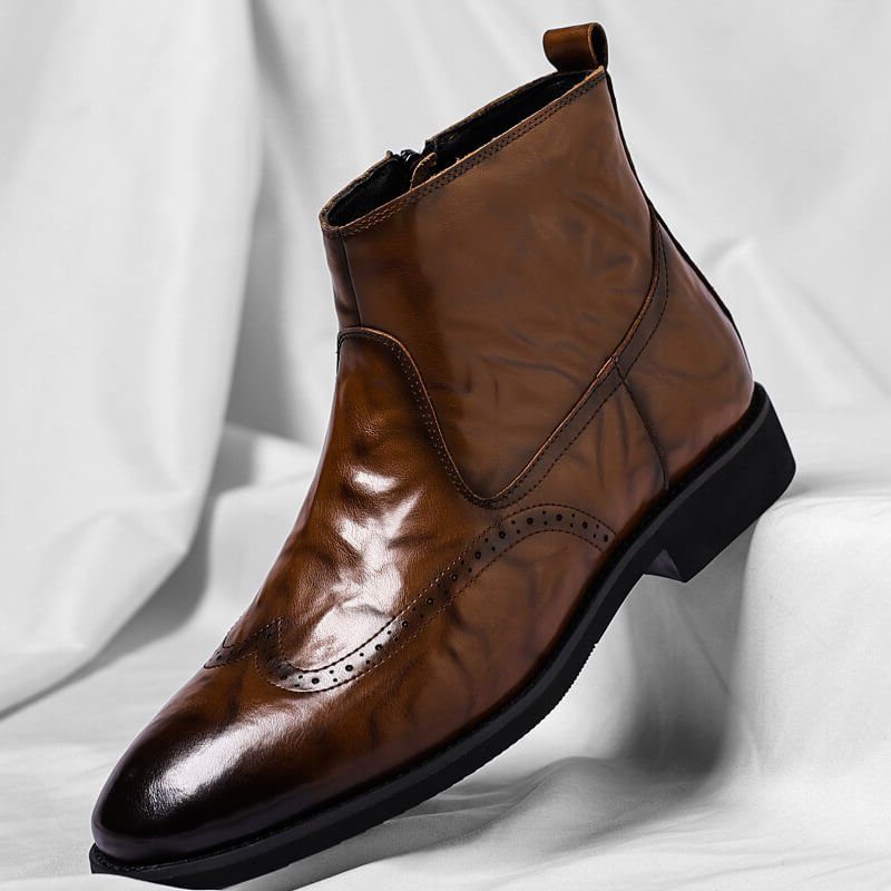 Leather Brogue Ankle Boots for Men