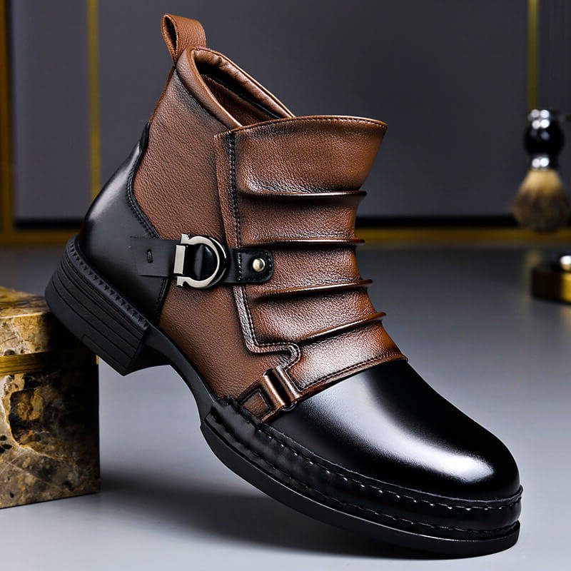 Leather Buckle Ankle Boots for Men