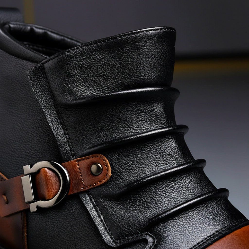 Leather Buckle Ankle Boots for Men