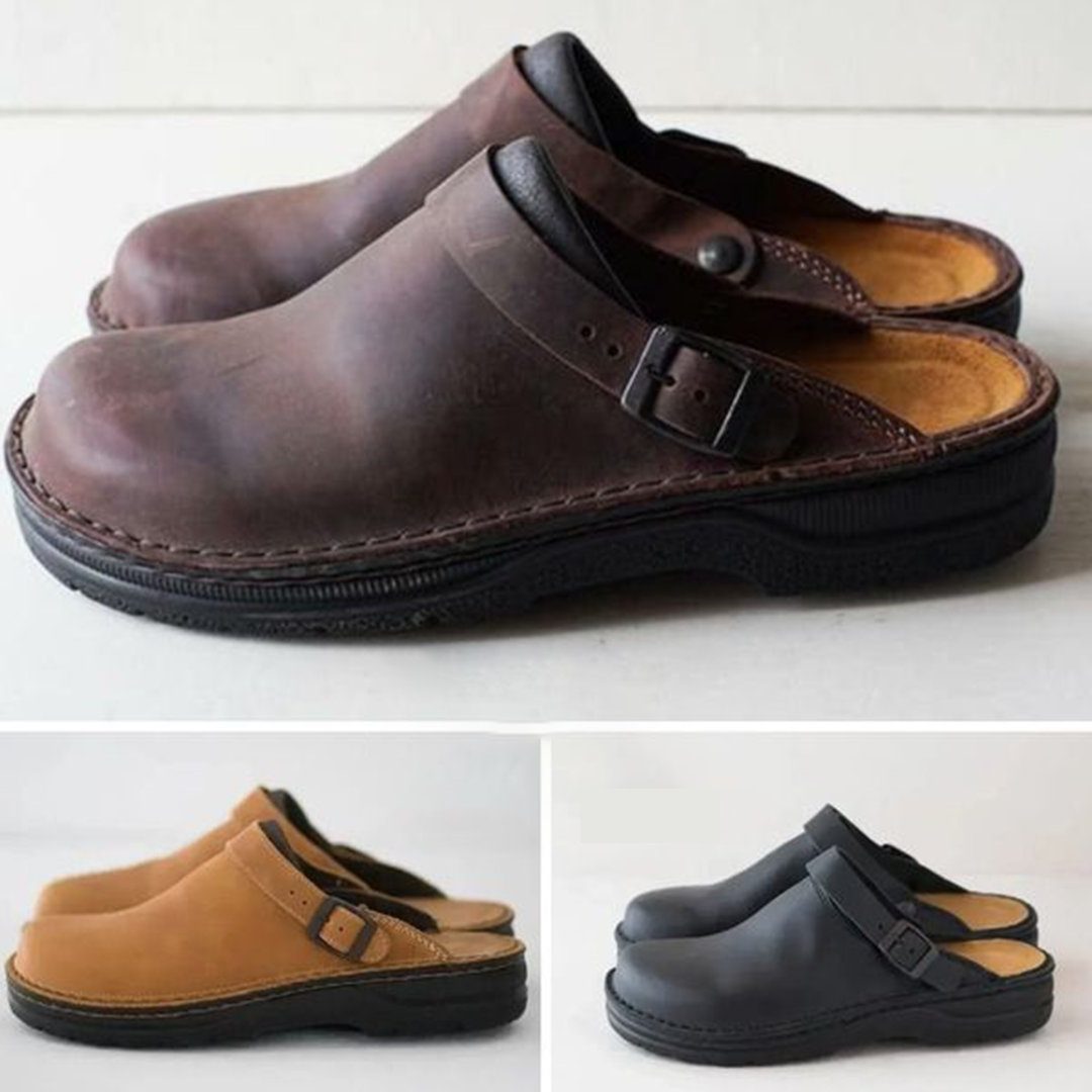 Leather Buckle Clogs for Men