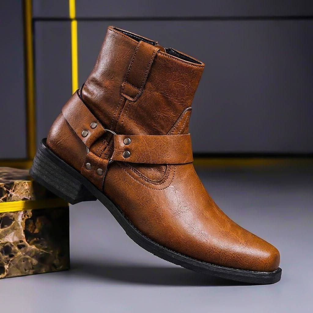 Leather Harness Ankle Boots for Men
