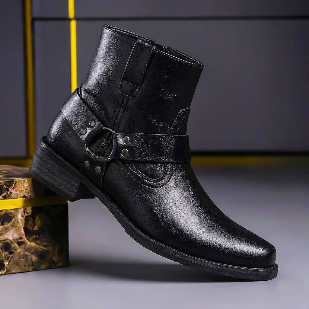 Leather Harness Ankle Boots for Men