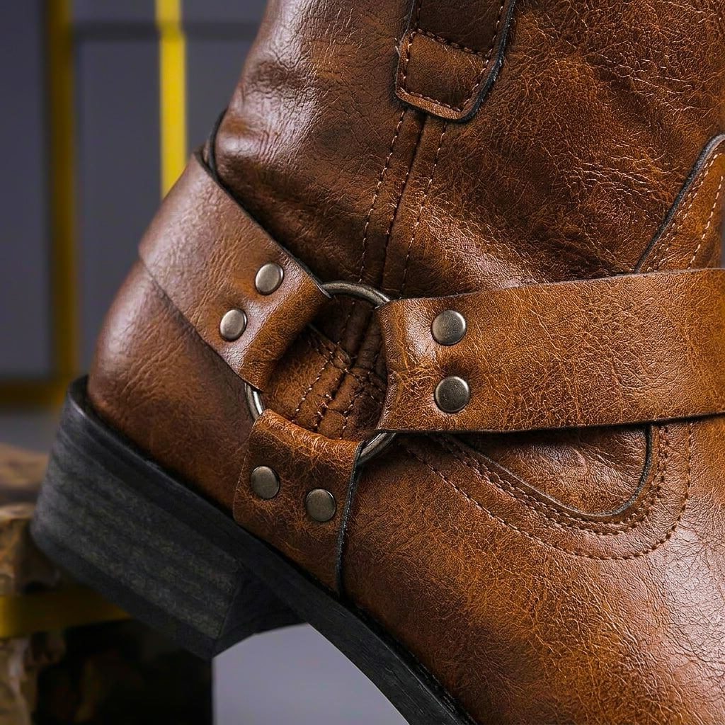 Leather Harness Ankle Boots for Men