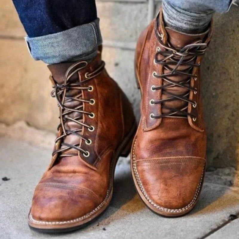 Leather Lace-Up Ankle Boots for Men