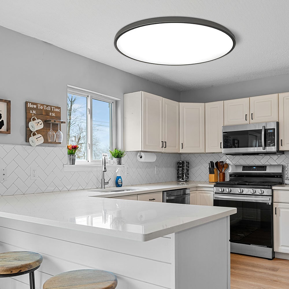 LED Ceiling Light Fixture with Flush Mount Design and Bright Modern Round Illumination