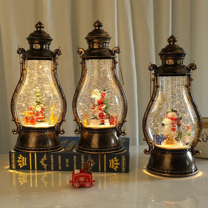 LED Lantern | Animated Snowfall & Rotating Snow Globe Scene | Tabletop