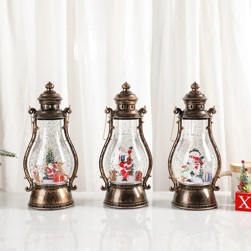 LED Lantern | Animated Snowfall & Rotating Snow Globe Scene | Tabletop