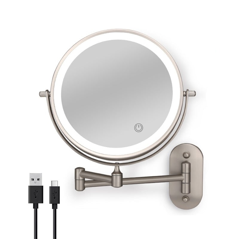 LED Lighted Makeup Mirror with Lights 10x Magnification and Extendable Folding Arm Wall Mount