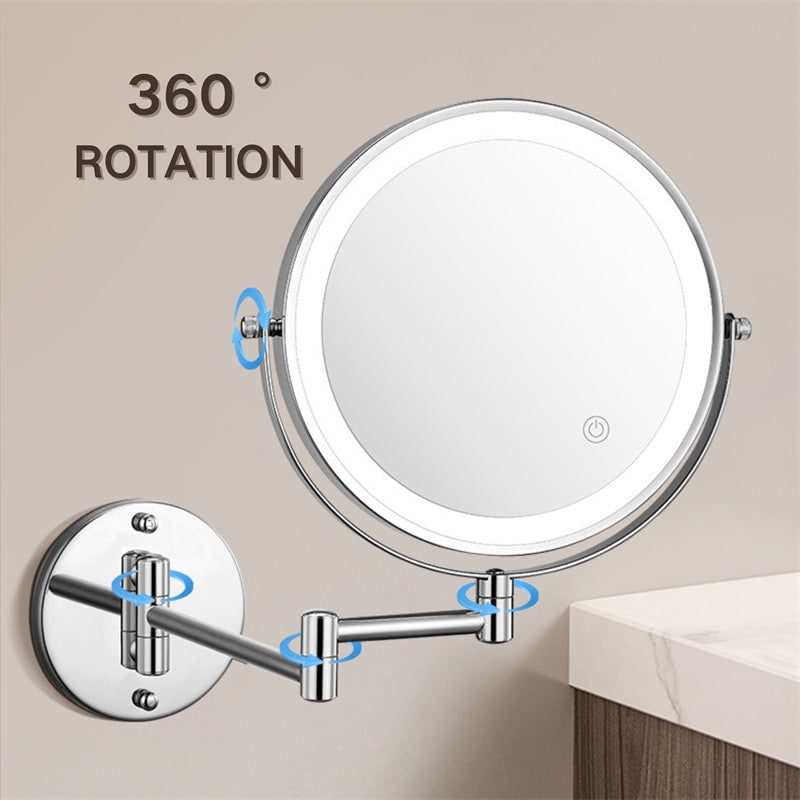 LED Lighted Makeup Mirror with Lights 10x Magnification and Extendable Folding Arm Wall Mount